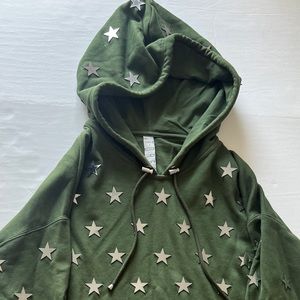 Green oversize hoodie with mirror star’s decoration
